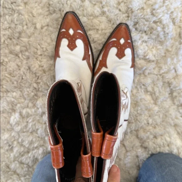 Tony Lama white and brown cowboy boots two toned wing tip vintage collectors 8 - Picture 6 of 12